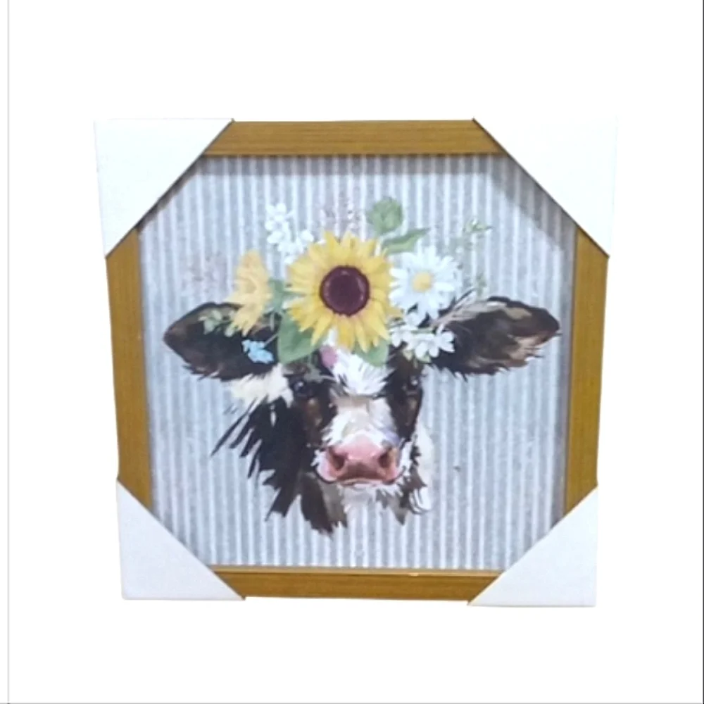 Farmhouse Cow and Sunflower Picture NWT